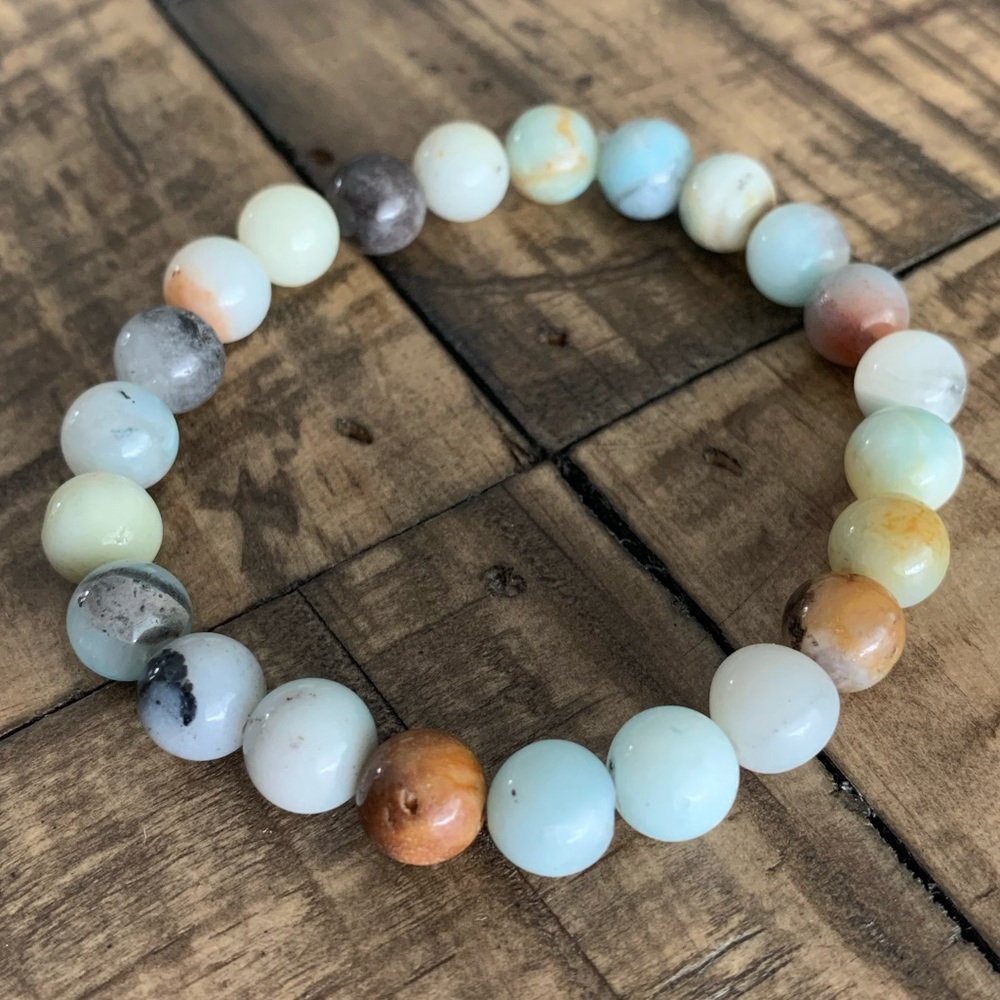 8mm Mixed Amazonite Chakra Stretch Bracelet - Picture 4 of 10